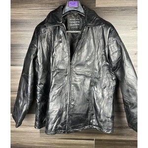 Vintage Maxam Brand Leather Jacket Mens‎ L Black Italian Mosaic Grain Lambskin